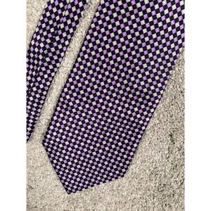 UMO LORENZO Italy Men's Neck Tie‎ 100% Silk Purple Geometric 65 X 4 Extra Long